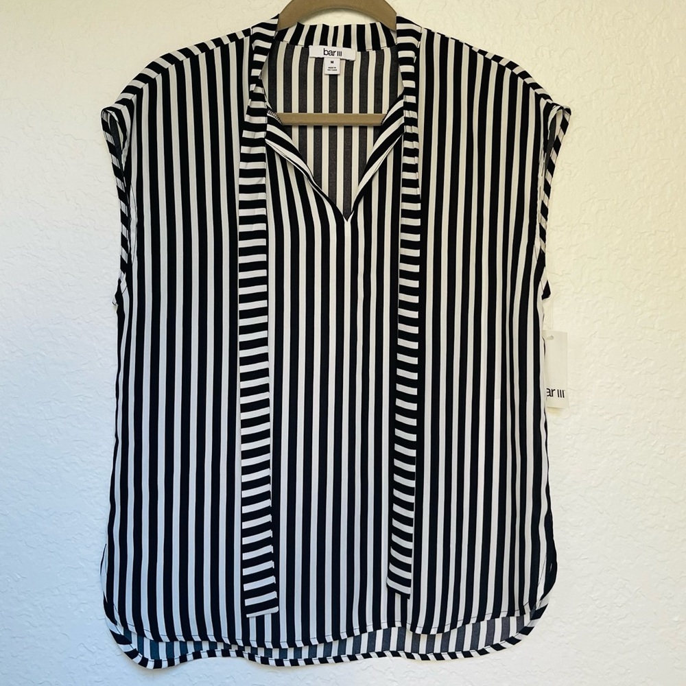 Bar III Black and White Striped Blouse